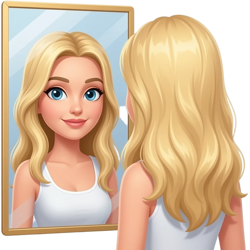 A blonde hair long woman shows her gyatt to a mirror emoji