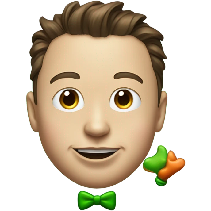 elon musk with a clown face and green nose with a dollar sign on it and puppy dog tongue and ears like an egirl emoji