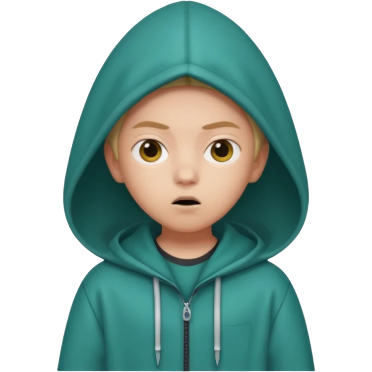 Squid Game Season 2 inspired character, genius child contestant, oversized clothes, determined expression, emoji style, only head emoji