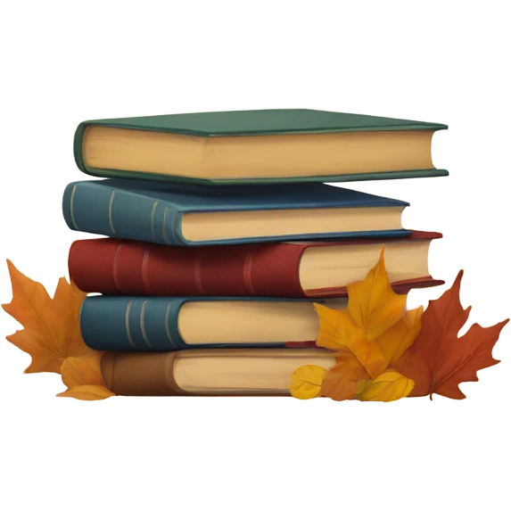  A stack of books with autumn leaves around. emoji