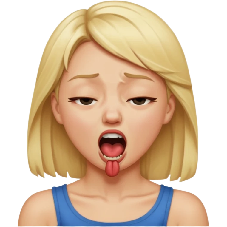 Blonde girl choking herself, mouth open, one eye shut, like they are mad  emoji