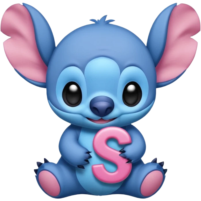 Stitch con un lazito rosa y una inicial de la letra S emoji