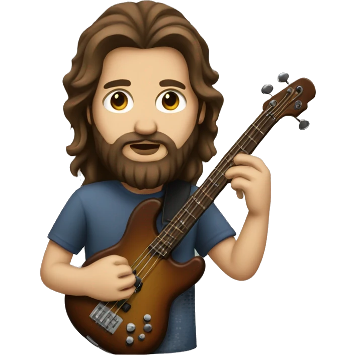 Brown long hair, beard, bass player emoji