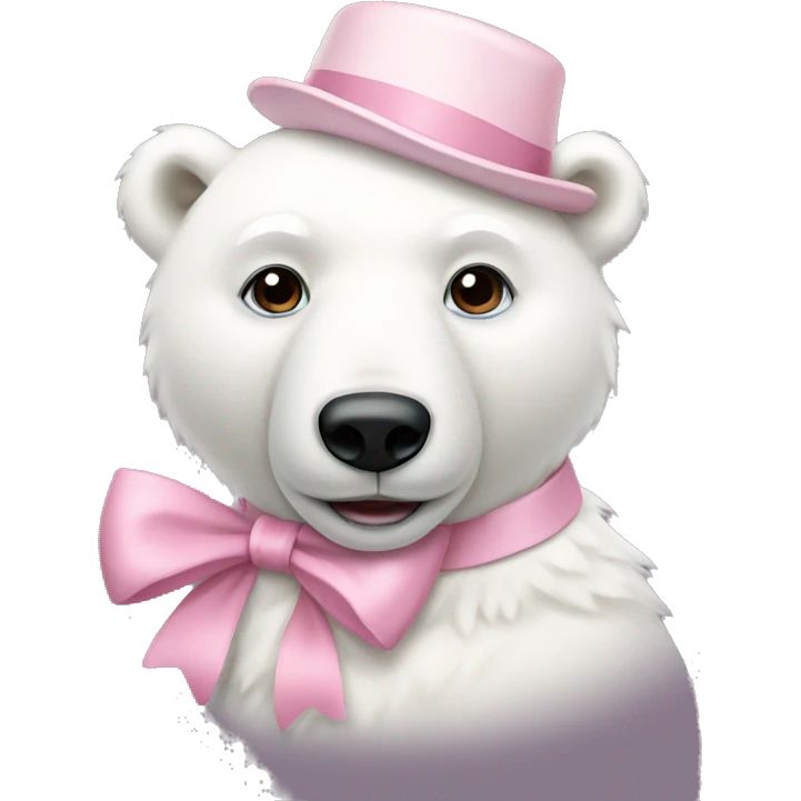white polar bear wearing light pink hat and bow emoji