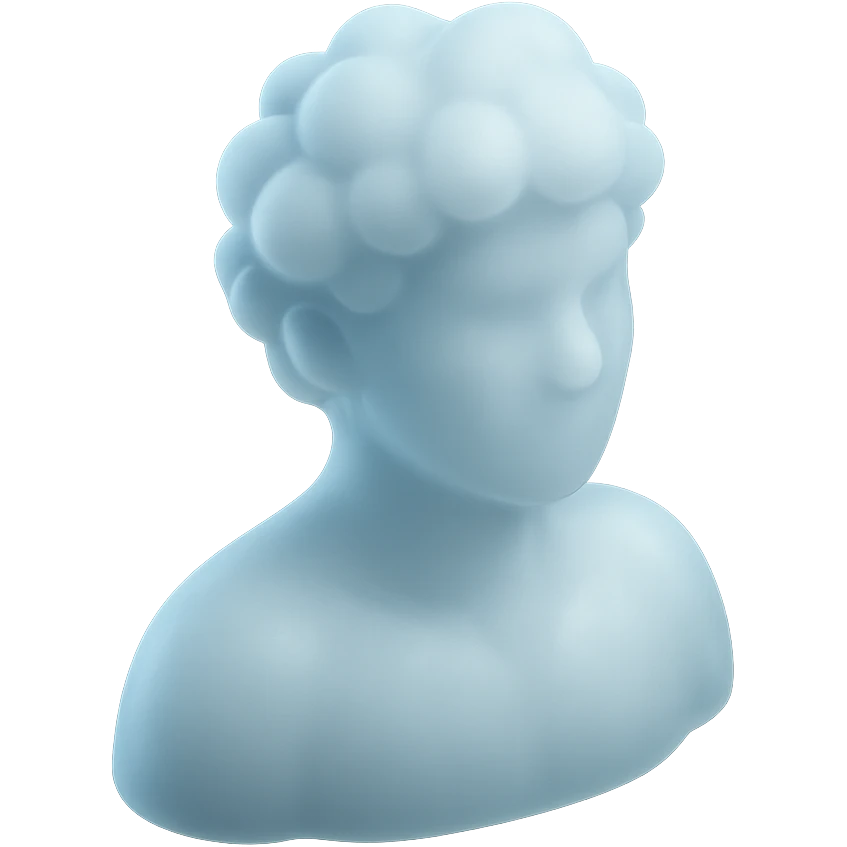 front view portrait of a person from shoulders up, fully made of white fluffy clouds, matte glass style emoji