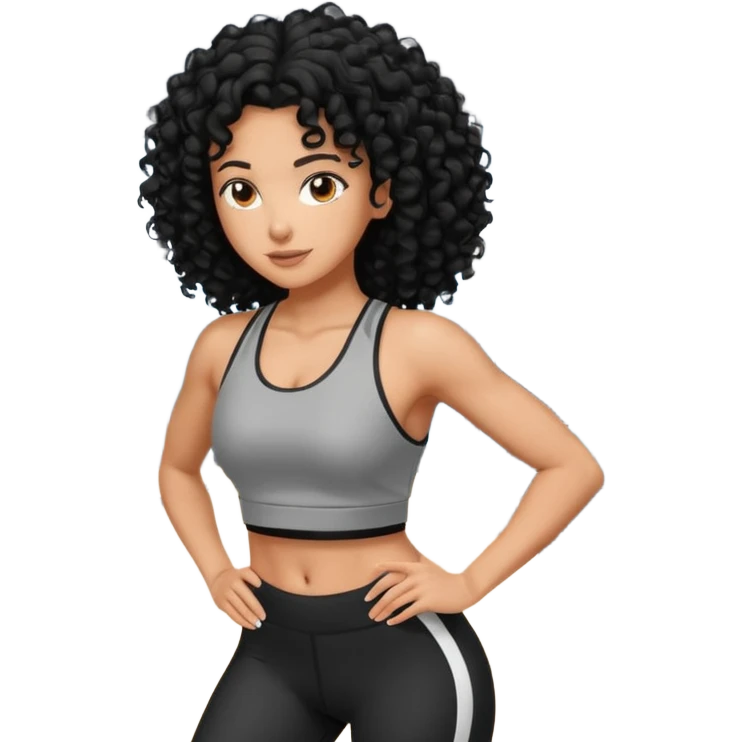 Treino de academia mulher morena de cabelos cacheados caindo nas costas emoji