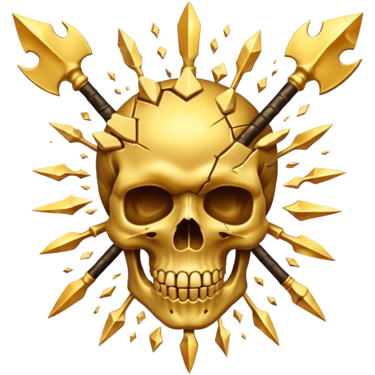 golden skull explode in multiple pieces by a spear emoji