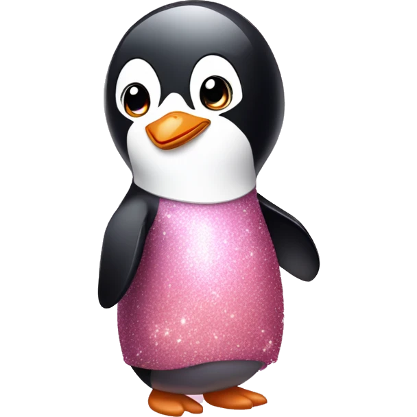 A penguin wearing a cute pink glittery dress and pink shoes emoji