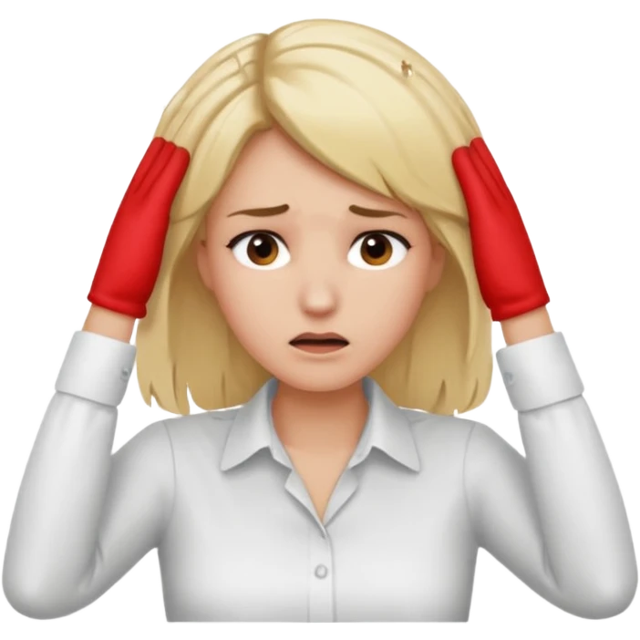 Cewe blonde yang lagi overthingking lalu ada tangannya memgang kepala emoji