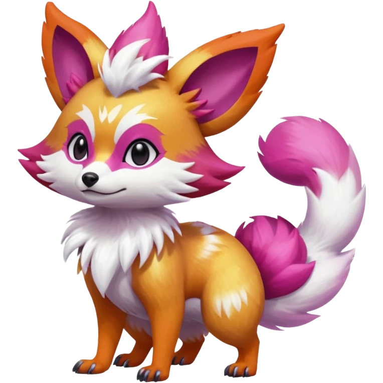 Electric girly feminine elegant lanky realistic shiny glittery shimmering shimming snowy white pink magenta feathery Fennekin-Growlithe-Furret-Electrike-fusion-Fakemon-Digimon-Pokémon-creature (full body) emoji