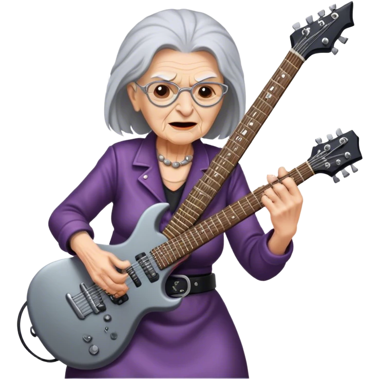 Old lady playing heavy metal guitar emoji