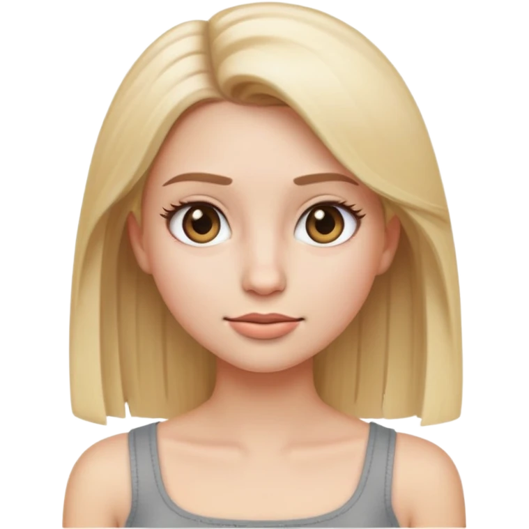 emoji girl with straight blond hair long eyelashes and a grey tube top emoji