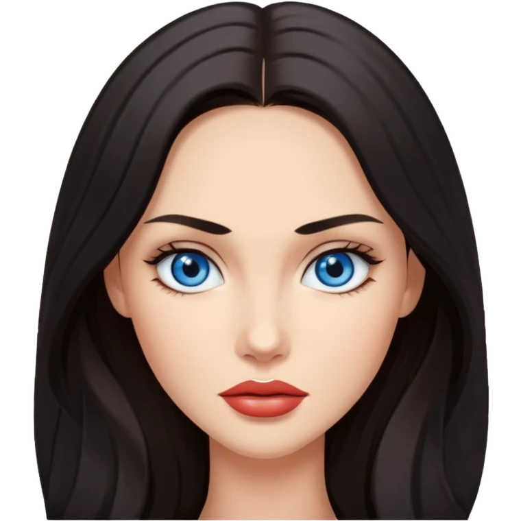confident woman with striking features, long dark hair, blue eyes, inspired by Megan Fox emoji