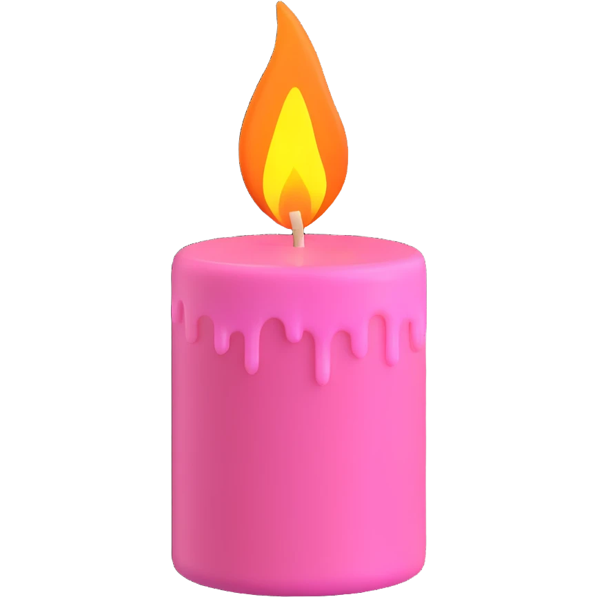 A pink candle with a flame on it, viewed from top to down. emoji