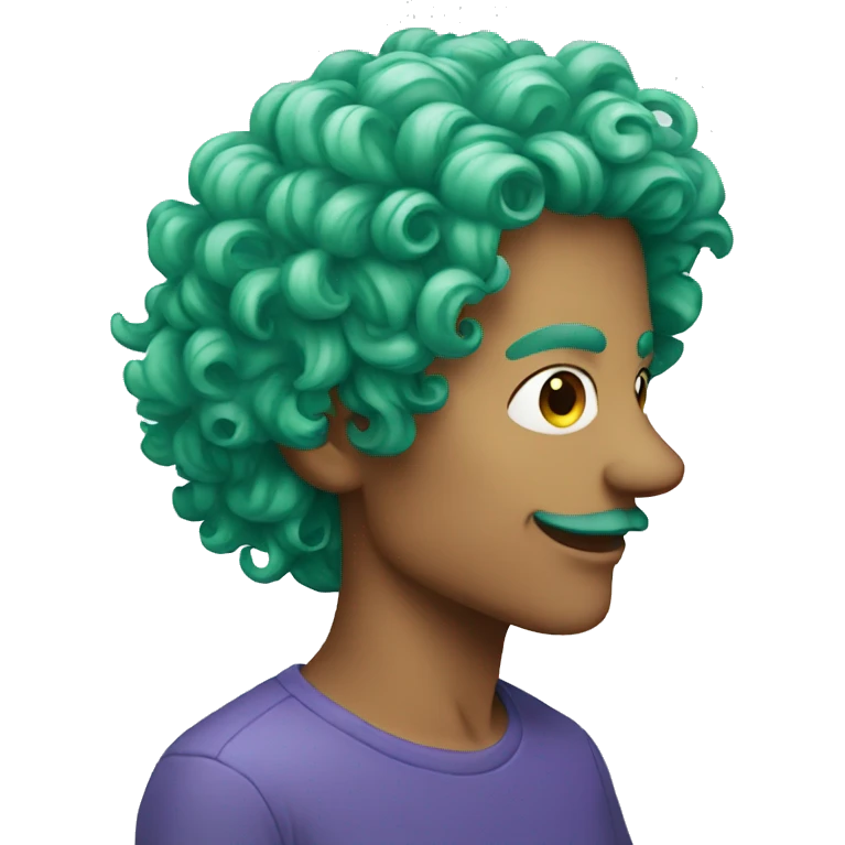 Man with dolphin face and green curly hair emoji
