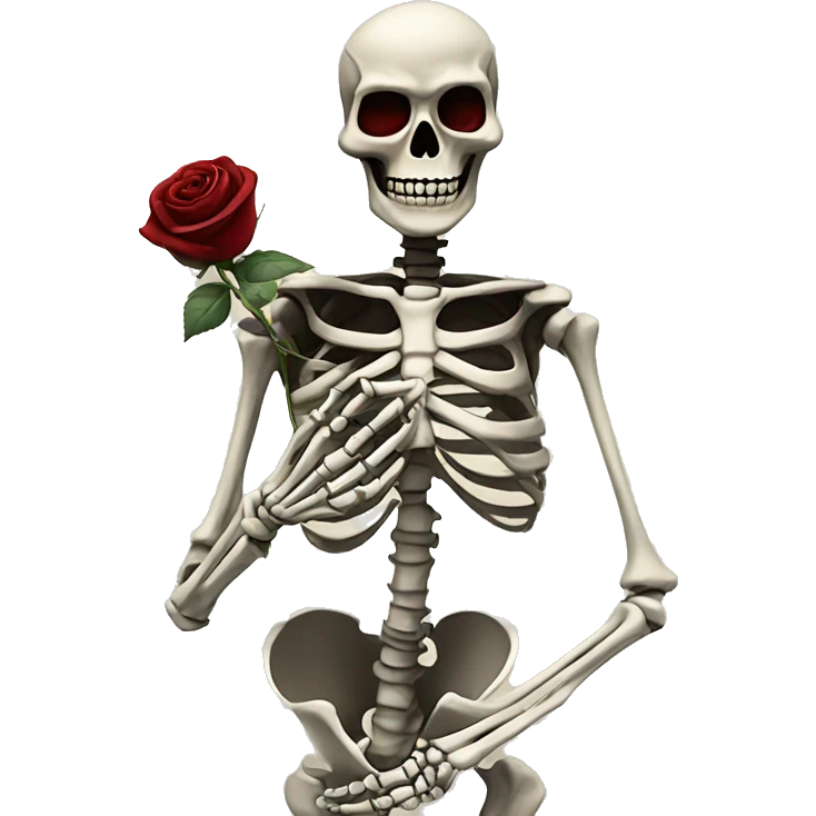 Skeleton holding a dark red rose  emoji