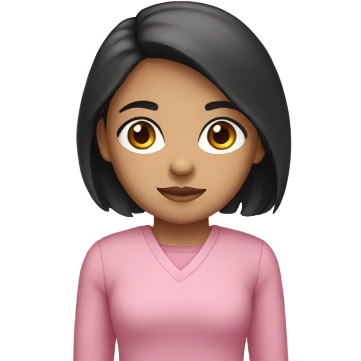 girl with black long hair and light brown eyes and pink outfit  emoji