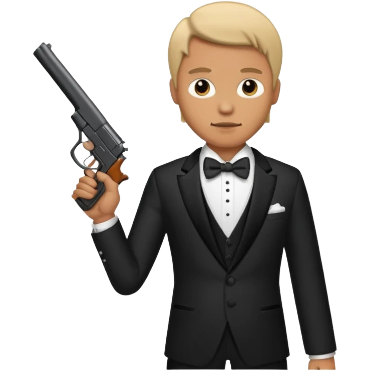 Man wearing a  tuxedo with a gun emoji