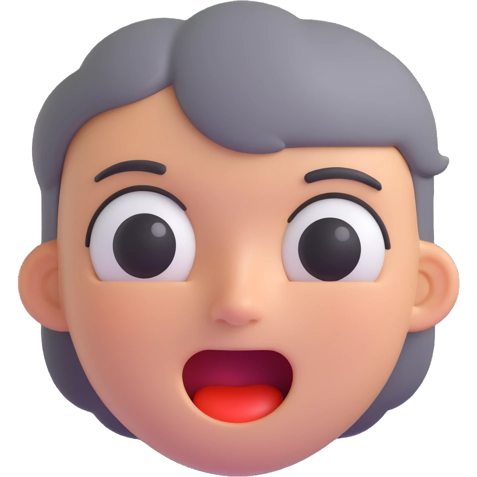face with open mouth, darkened grey outline above the eye, no red freckles below the eyes, keep all other colors the same, 3D emoji style emoji