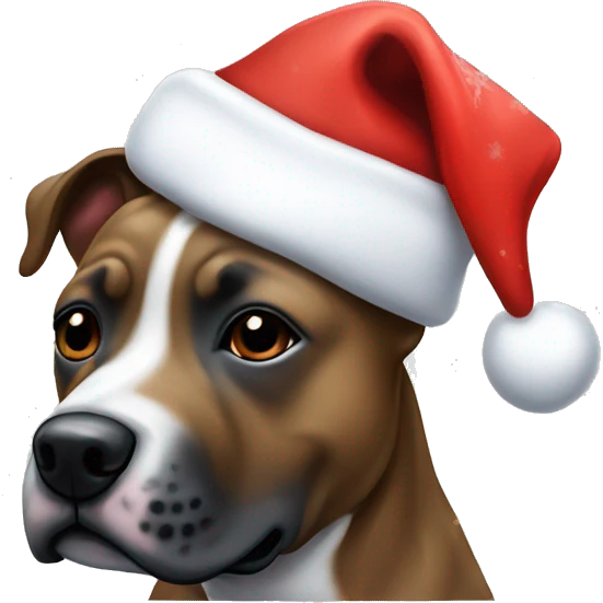 brindle staffy dog wearing  christmas hat emoji