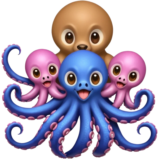 Dog with an octopus on his back with monkeys all of their tongues out with big eyes emoji