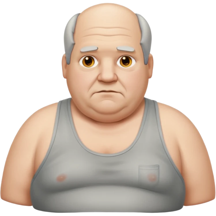 extremely obese middle aged white man in wifebeater with greasy hair and greasy appearance. His hair is balding and grey emoji