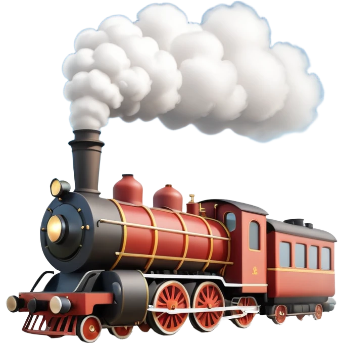 A 3D cartoon steam train puffing clouds of white smoke from its chimney, outdoor scene, warm sunlight, realistic Memoji-style. emoji