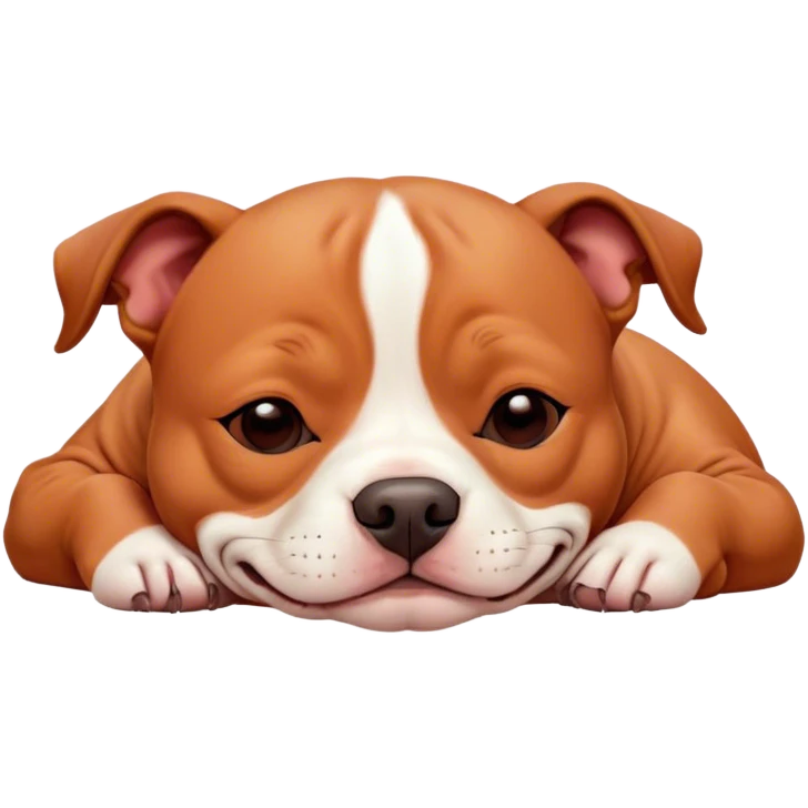 Meme-Worthy Cute Sleeping Red/Fawn Staffordshire Bull Terrier Portrait Emoji, Head resting peacefully with a contented smile, showcasing a delightfully compact build and a luxuriously soft red/fawn Fur with subtle white highlights, eyes shut in a serene nap, Simplified yet hilariously adorable features, highly detailed, glowing with a soft, drowsy light, high shine, relaxed and utterly lovable, stylized with an air of playful laziness, bright and heartwarming, soft glowing outline, capturing the essence of a comically sleepy guardian, so meme-worthy it feels like it could instantly become the next viral sensation of adorable slumber! emoji