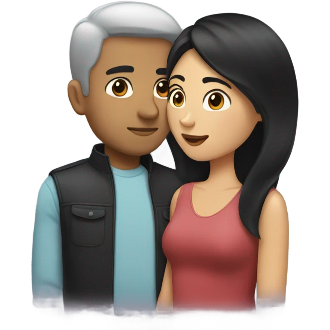 White couple with black hair girl with brown hair man kissing emoji