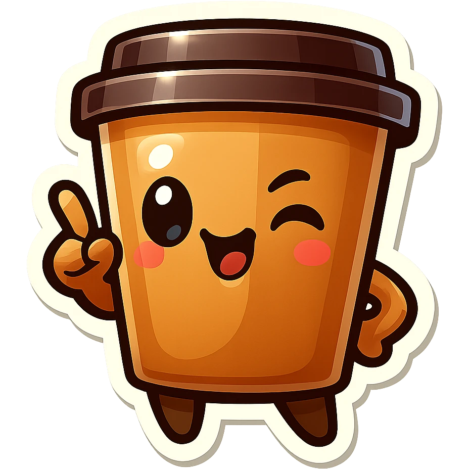 Tall coffee cup, flirty wink, pointing at viewer emoji