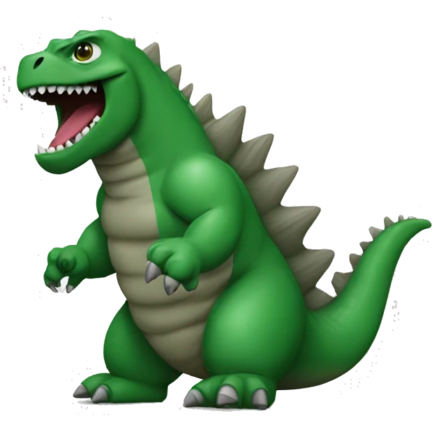 Godzilla wearing a green shirt with the word “brat” emoji
