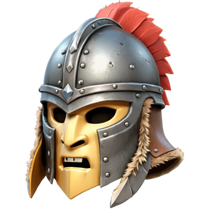 barbarian helmet object icon, rough metal helmet, fur details, leather straps, battle-worn scratches, fantasy style, 3D cartoon, mobile game icon style, centered, clean background, soft shadow, no text, no watermark

 emoji