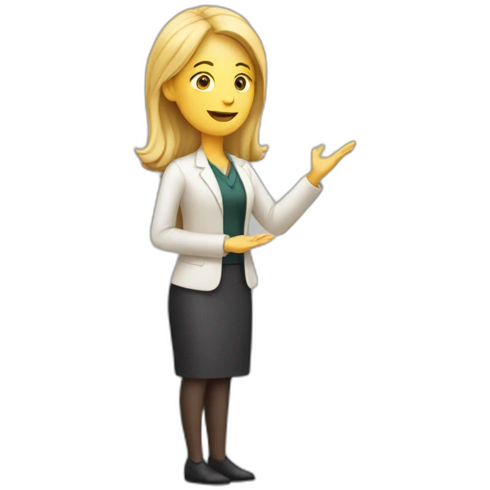 white woman presenting a slide emoji