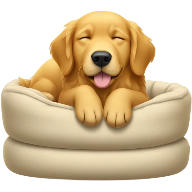 Golden sleeping in two dog beds emoji