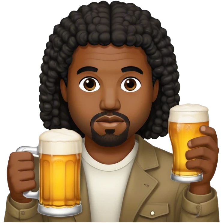 Kanye West Kanye West black curly hair holding beer emoji