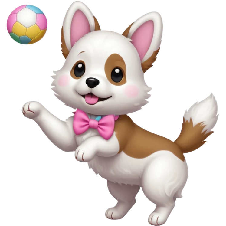 girly dog with a pink bow jumping in the air to catch a ball emoji