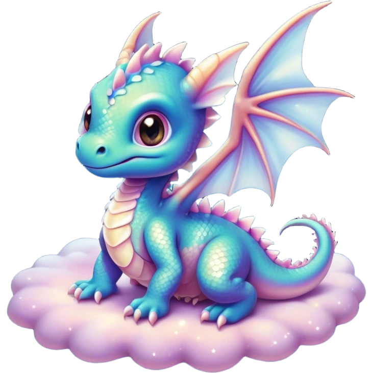 Airbrush painted image of an adorable little baby dragon under a deep galactic sky with pearlescent scales and wings spread against the stars emoji