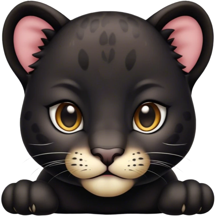 Cinematic Noble Baby Panther Portrait Emoji, Poised with a touch of regal innocence, featuring a compact, sleek build with soft, dark fur and large, soulful eyes, Simplified yet sharp and sophisticated features, highly detailed, glowing with a gentle, mysterious glow, high shine, intelligent and endearing, stylized with an air of youthful authority, focused and attentive, soft glowing outline, capturing the essence of a tiny jungle guardian that appears ready to pounce out of the screen with effortless charm! emoji