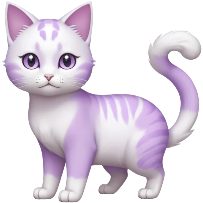 Smooth soft furry hyper-realistic elegant pretty beautiful gorgeous innocent precious divine cute slim anime-styled white and pastel-violet Cat-Pokémon-Fakémon-Digimon-hybrid-fusion-creature (full body) emoji