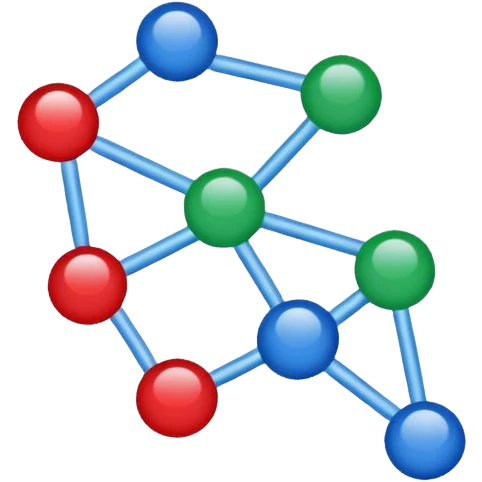 minimalist emoji of scatter plot with three colored clusters of dots, each group a different color, white background emoji