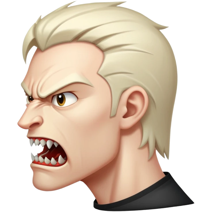 young angry man in profile view with sharp fangs and intense expression emoji