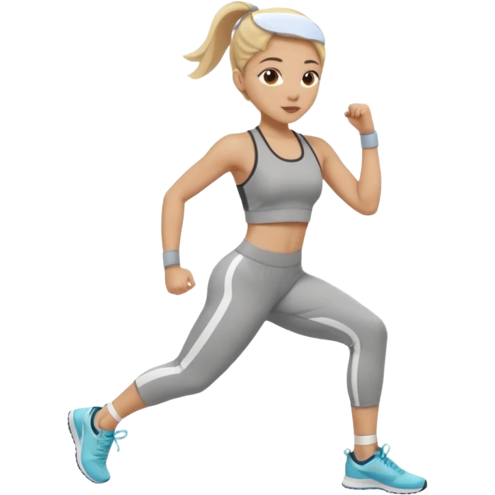 light skin girl with medium blonde hair and ash highlights, exercising, simple background emoji