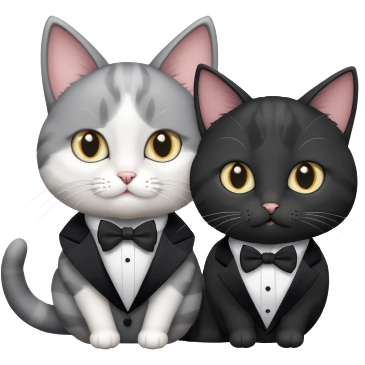Grey and white cat with a black tuxedo cat  emoji