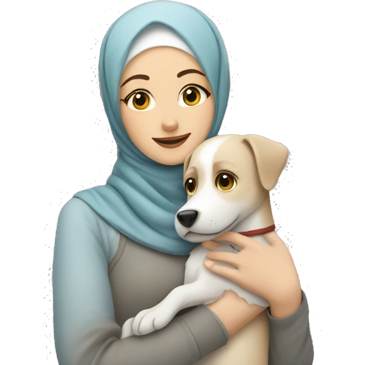 pretty white skin woman with hijab hugging a dog emoji