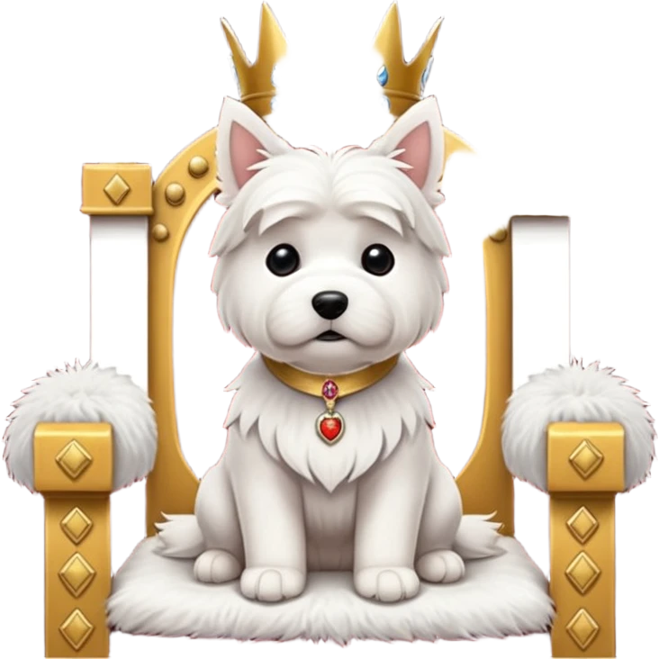 a cute west highland terrier dog sitting on a throne like a king emoji