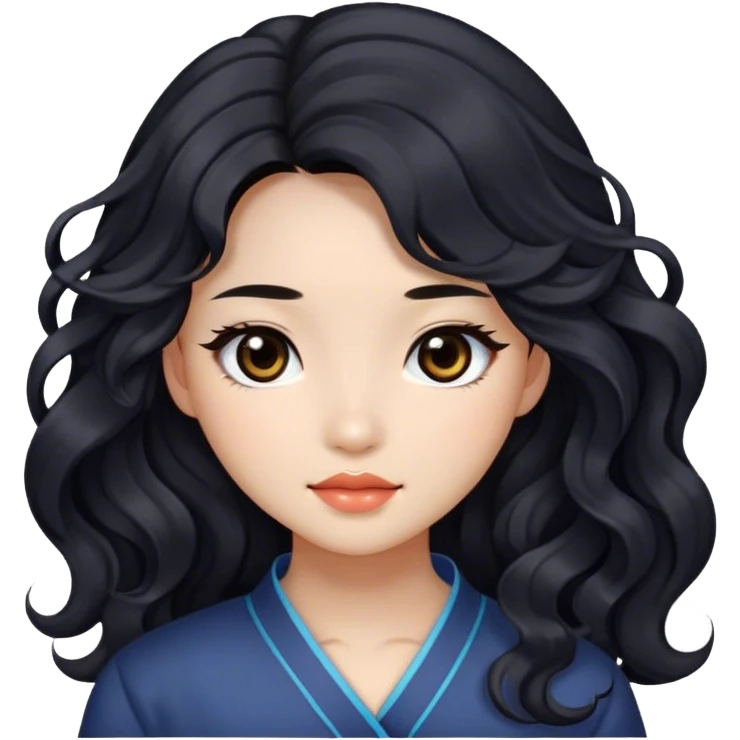 Beautiful girl,Black hair,wavy hair，long hair,Black eyes,Chinese emoji