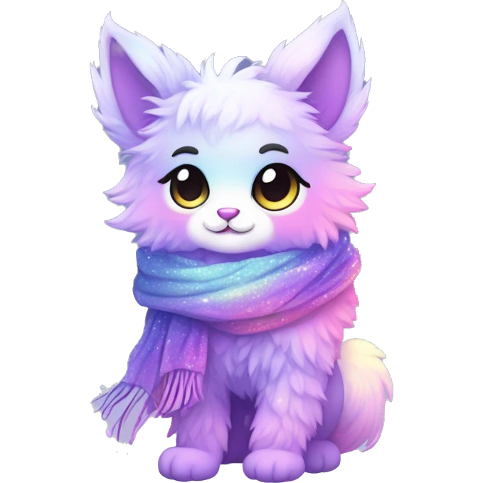 Edgy Kawaii cute gorgeous colorful sparkly bright light pastel gradient fantasy ethereal fluffy fursona animal creature with a cute scarf full body emoji