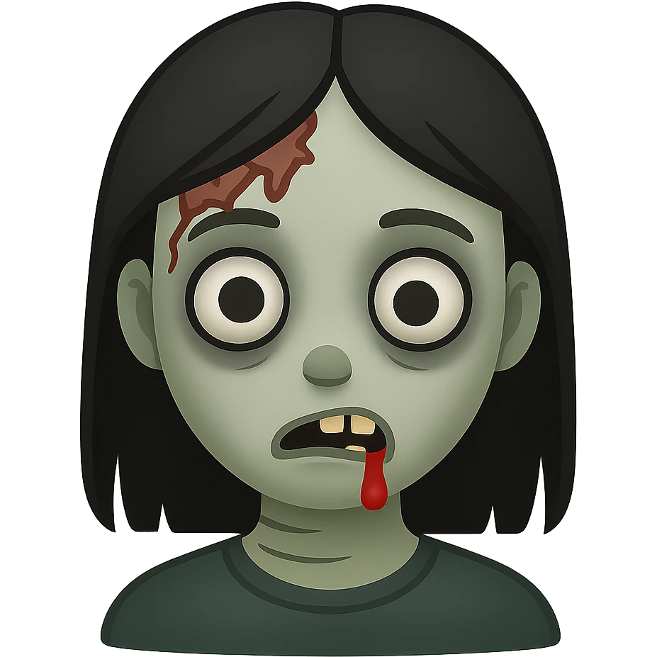 zombie girl with black hair, emoji style emoji