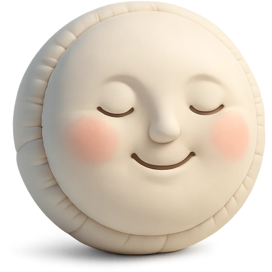 full moon with a gentle face, cozy and rounded, cushion style emoji