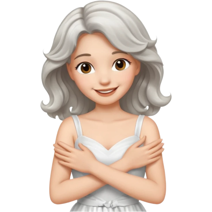 silver, wavy/curly hair shoulder-length smiling lady giving hug emoji